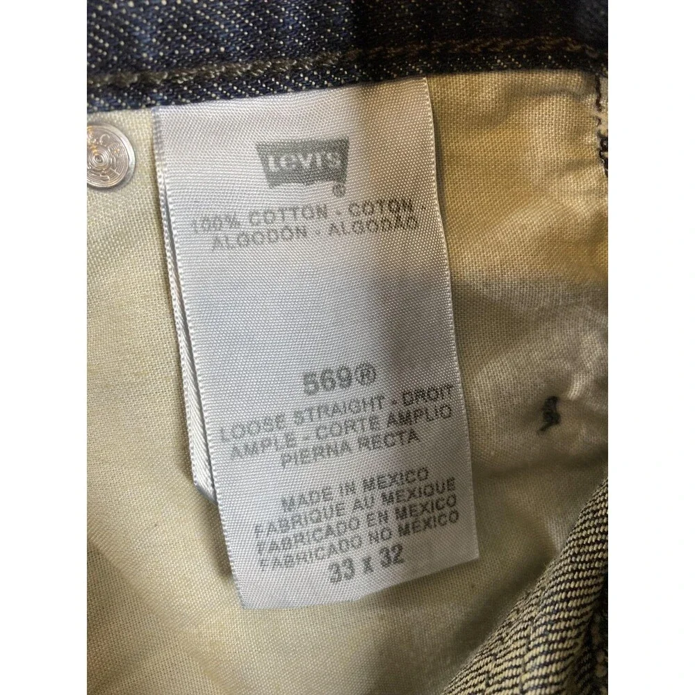 Levis 569 Jeans Mens 35x31 Blue Denim Loose Straight Zip Back Pockets Relaxed